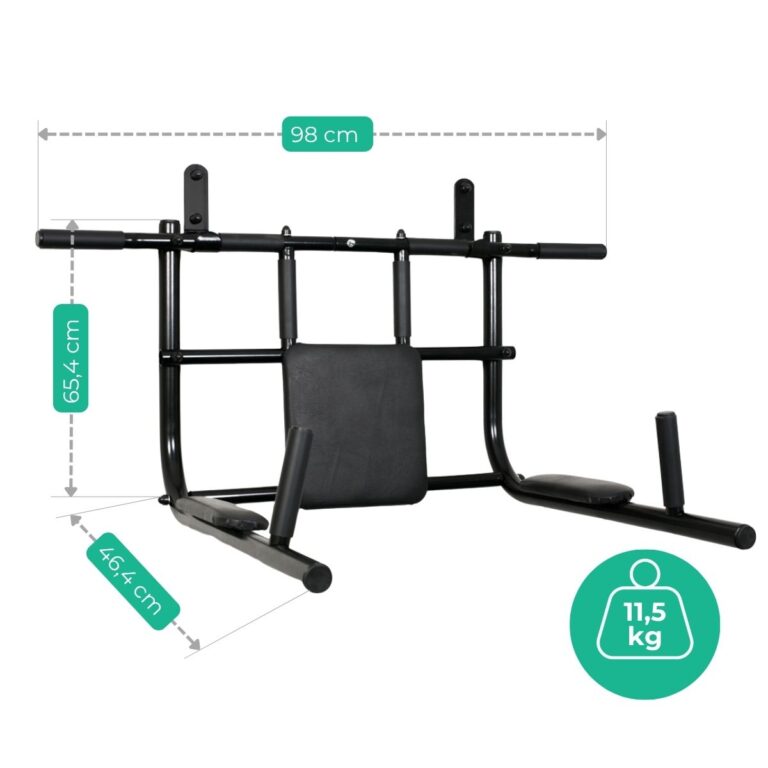 Wall Mounted 3-in-1 pull-up bar with dip bars and backrest
